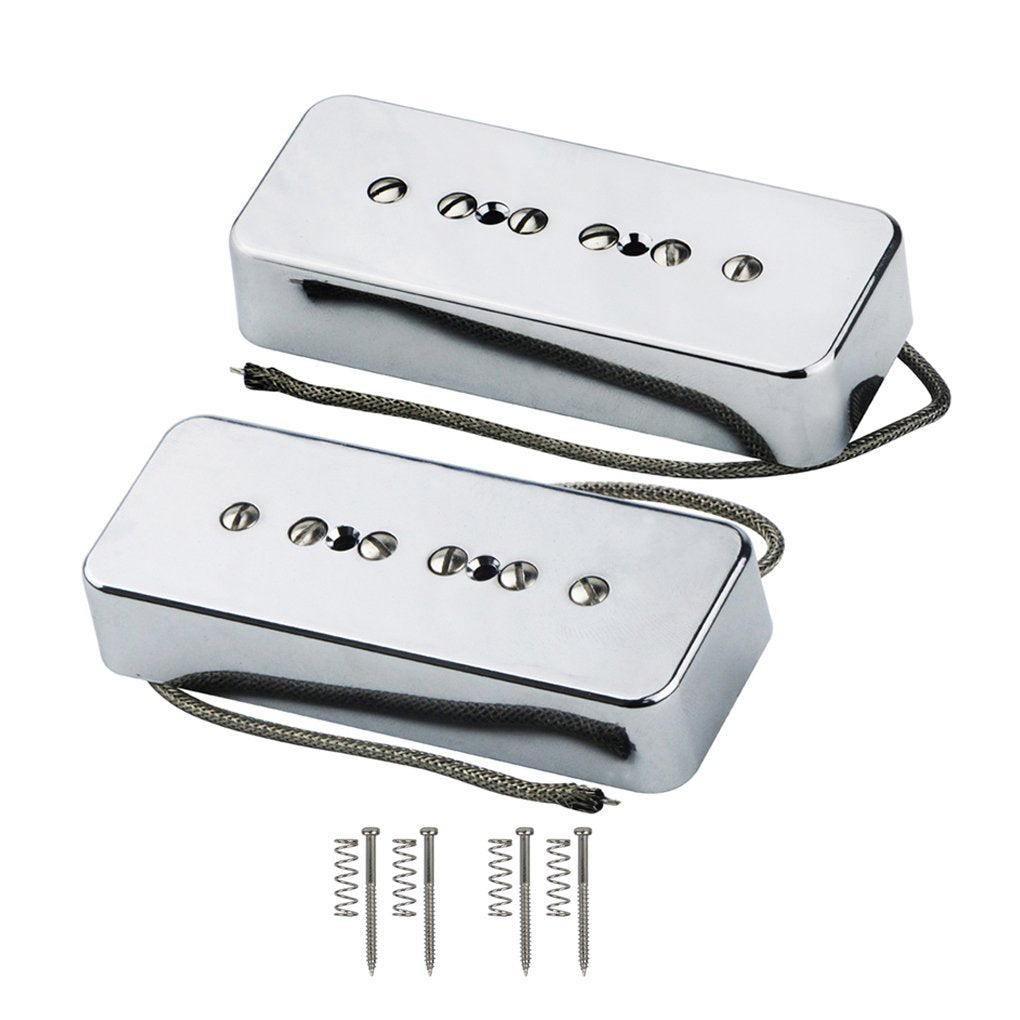 Fleor Alnico 5 Single Coil Pickup Soap Bar Pickups Chrome P90 Neck & Bridge Pickup Set